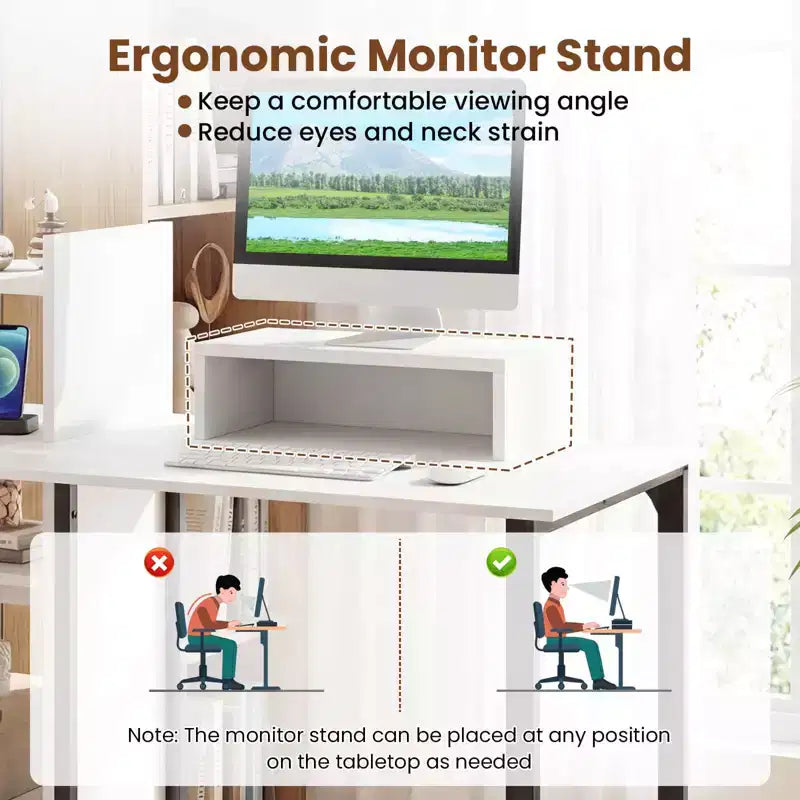 Bureau d'étude informatique de 110,5 cm avec station de charge intégrée
