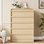 Commode en bois à 5 tiroirs avec design incurvé – Organisateur de rangement