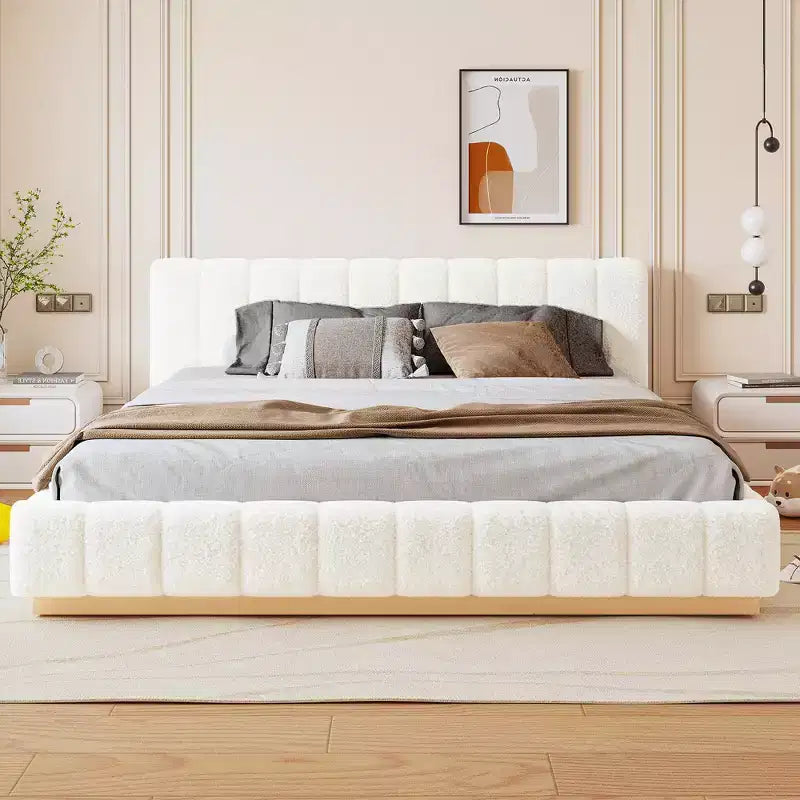 Cadre de lit plateforme Queen/King – Design bas rembourré en Boucle
