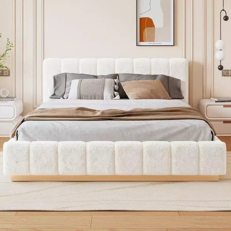 Cadre de lit plateforme Queen/King – Design bas rembourré en Boucle