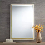 Miroir mural rectangulaire pour coiffeuse – Verre biseauté moderne, cadre doré beige mat
