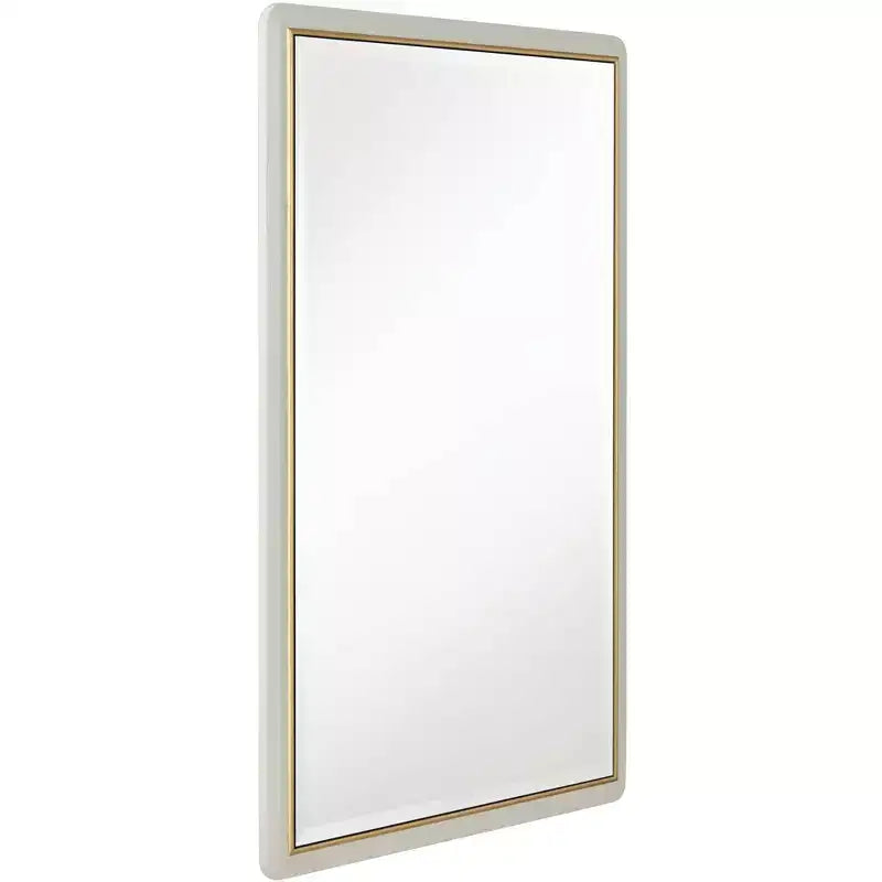 Miroir mural rectangulaire pour coiffeuse – Verre biseauté moderne, cadre doré beige mat