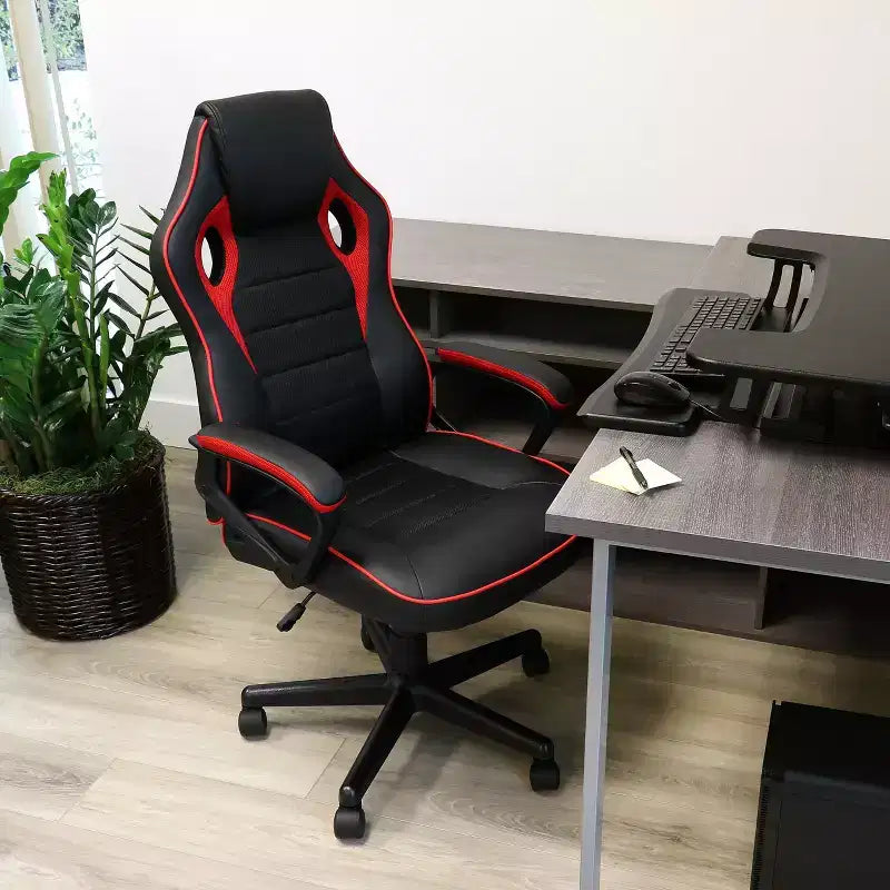 Fauteuil de bureau à dossier haut réglable en similicuir avec maille et tissu