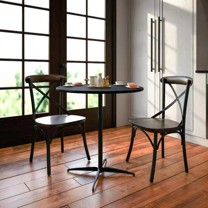Table cocktail ronde en bois de 30 po – Disponible avec des fûts de 30 po et 42 po de hauteur