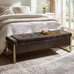Banc de rangement moderne rembourré de 140 cm avec plateau relevable et pieds en métal