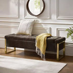 Banc de rangement moderne rembourré de 140 cm avec plateau relevable et pieds en métal