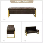 Banc de rangement moderne rembourré de 140 cm avec plateau relevable et pieds en métal
