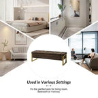 Banc de rangement moderne rembourré de 140 cm avec plateau relevable et pieds en métal