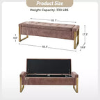 Banc de rangement moderne rembourré de 140 cm avec plateau relevable et pieds en métal