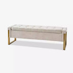 Banc de rangement moderne rembourré de 140 cm avec plateau relevable et pieds en métal