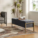 Banc de rangement moderne rembourré de 140 cm avec plateau relevable et pieds en métal