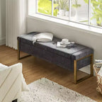 Banc de rangement moderne rembourré de 140 cm avec plateau relevable et pieds en métal