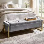 Banc de rangement moderne rembourré de 140 cm avec plateau relevable et pieds en métal