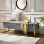 Banc de rangement moderne rembourré de 140 cm avec plateau relevable et pieds en métal