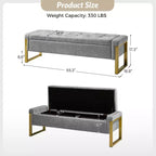 Banc de rangement moderne rembourré de 140 cm avec plateau relevable et pieds en métal