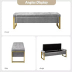 Banc de rangement moderne rembourré de 140 cm avec plateau relevable et pieds en métal