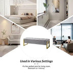 Banc de rangement moderne rembourré de 140 cm avec plateau relevable et pieds en métal