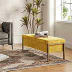 Banc de rangement moderne rembourré de 140 cm avec plateau relevable et pieds en métal