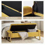 Banc de rangement moderne rembourré de 140 cm avec plateau relevable et pieds en métal