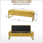 Banc de rangement moderne rembourré de 140 cm avec plateau relevable et pieds en métal