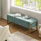 Banc de rangement moderne rembourré de 140 cm avec plateau relevable et pieds en métal