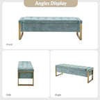 Banc de rangement moderne rembourré de 140 cm avec plateau relevable et pieds en métal