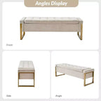 Banc de rangement moderne rembourré de 140 cm avec plateau relevable et pieds en métal