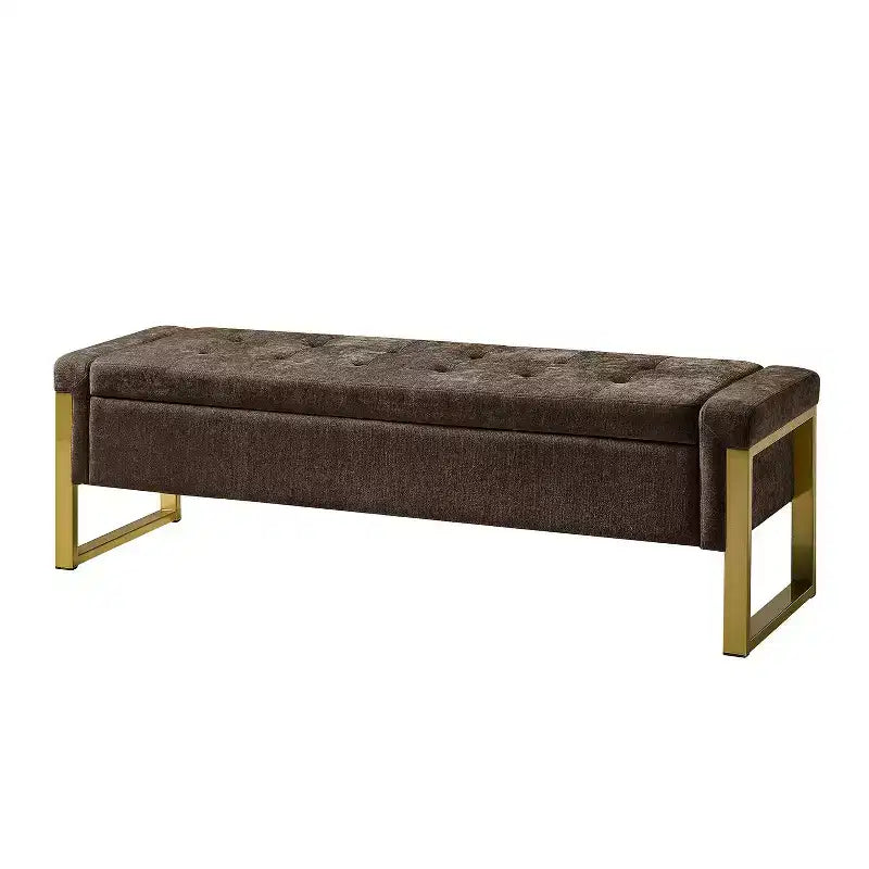 Banc de rangement moderne rembourré de 140 cm avec plateau relevable et pieds en métal