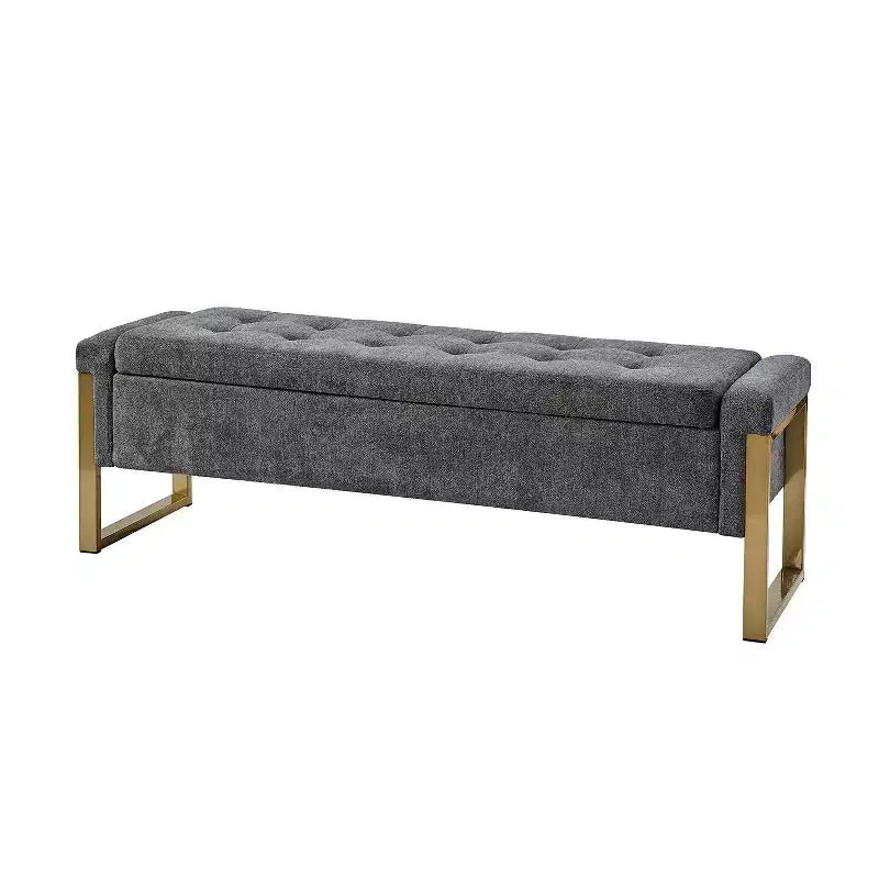Banc de rangement moderne rembourré de 140 cm avec plateau relevable et pieds en métal