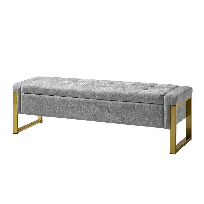 Banc de rangement moderne rembourré de 140 cm avec plateau relevable et pieds en métal