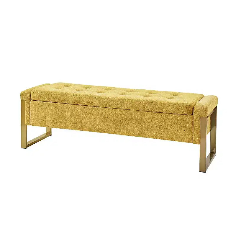 Banc de rangement moderne rembourré de 140 cm avec plateau relevable et pieds en métal