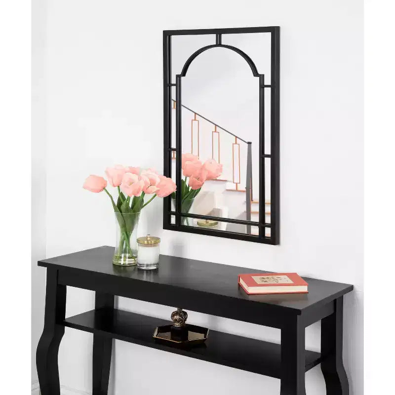 Miroir mural décoratif à arche, cadre métallique – Finition noire